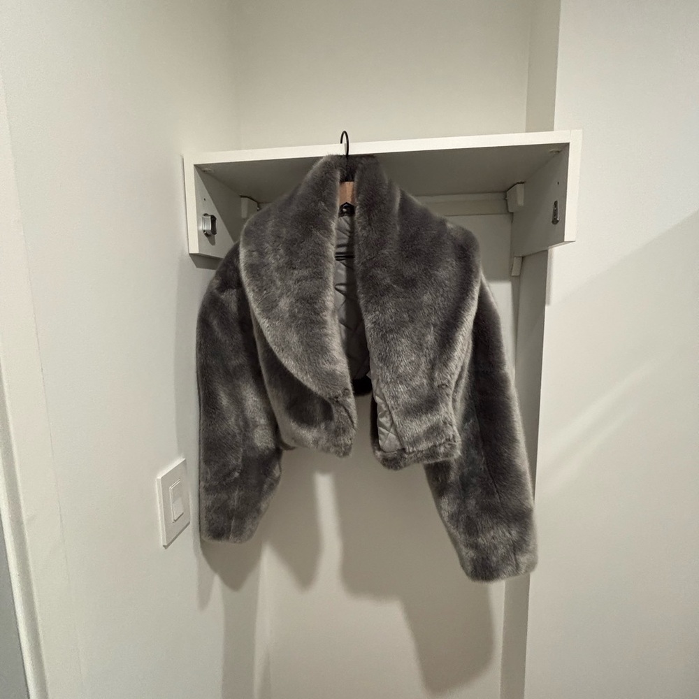 Entire Studios faux fur cropped jacket.